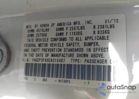 2012 Honda Accord Exl from USA, damaged, VIN 1HGCP3F8XCA015497